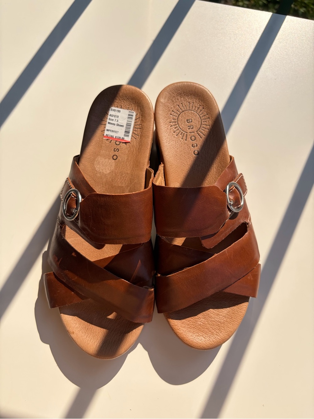 🆕 ⭐️ Brioso Brown Leather Wedge Slide Sandals Women’s Size 7.5 Casual Buckle - Picture 8 of 14